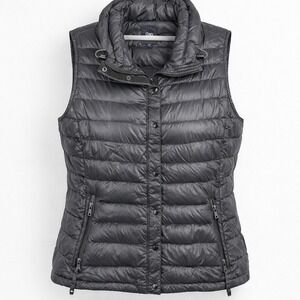 Gap Womens 90% Down Quilted Puffer Vest Black Full Zip Pockets L Outerwear Y2K